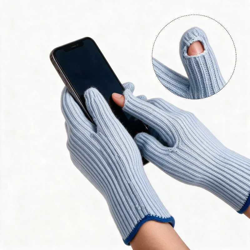 Winter Thermal Knitted Gloves Outdoor Touchscreen Gloves Thick Warm Split Finger Riding Hiking Coldproof Full Finger Gloves
