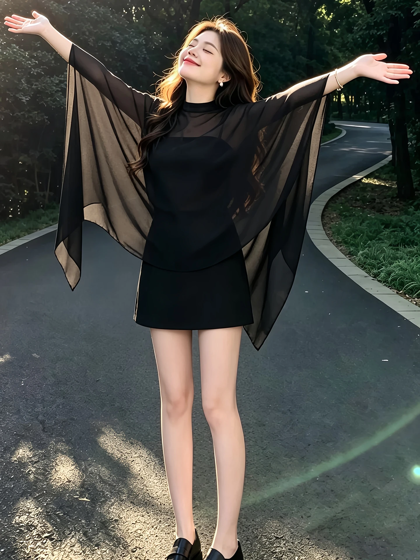 

Sexy Slimming Two-Piece Set Summer New Style Half High Collar See-Through Mesh Cover up Dress Set Sister Fashion Casual Wear