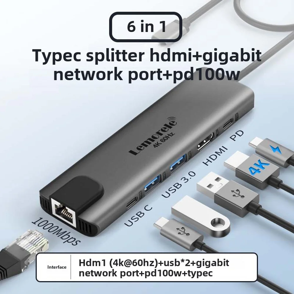 USB Extension Typec Splitter 4HDMI Compatible SD TF Card Reader USB 3.02.0 HUB Type C Charging Base for MacBook iPad