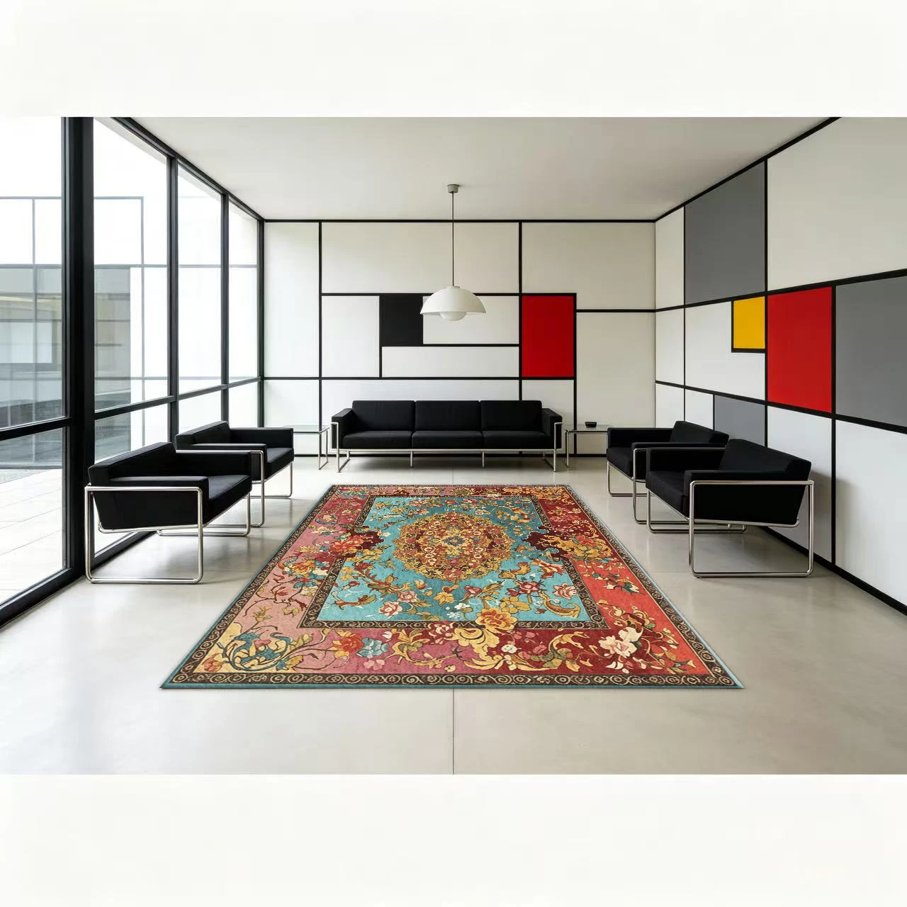 Colorful Antique Floral Persian Carpet Flooring, Bohemian Ornate Non-Slip Area Rug for Living Room Bedroom Home Floor Decoration