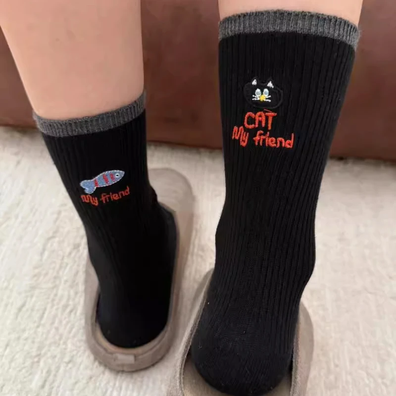 المطرزة هريرة الأطفال منتصف جوارب أنبوبية الربيع والخريف لطيف الكرتون جوارب قطنية Ins الرياضة المرأة جوارب أنبوبية طويلة #4