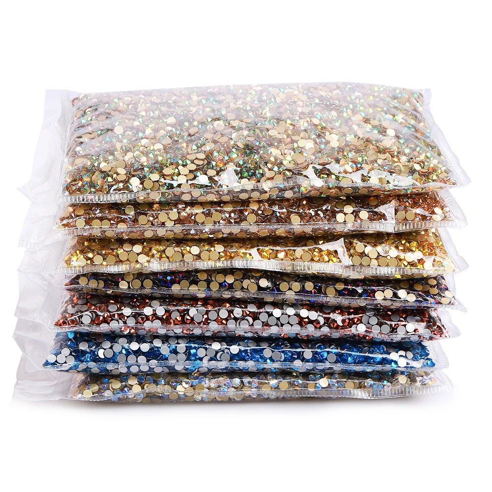 14400Pcs SS6-SS20 Glass Flatback Rhinestones Glitter Crystal AB Effects Non Hotfix Bulk Rhinestone For Nail Art Diy Craft Dress