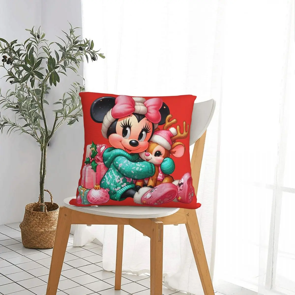 Christmas Mickey Mouse Pillow Case Kawaii Pillow Cover Square Design Cushion Cover Pillowcases For Living Room Chair