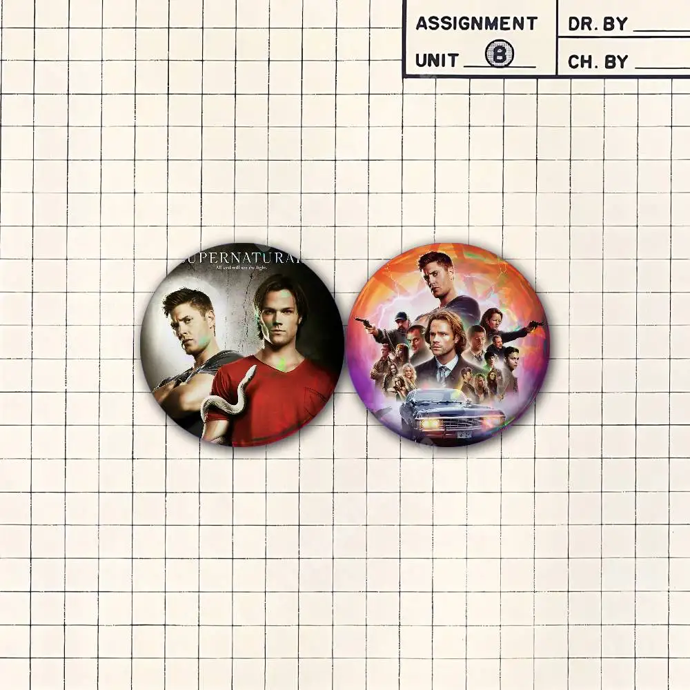 S-Supernatural-S Sam Dean Winchester Button Badge 2PC Sets for Bags & Clothes & Accessories Metal Pin Vibrant Collection