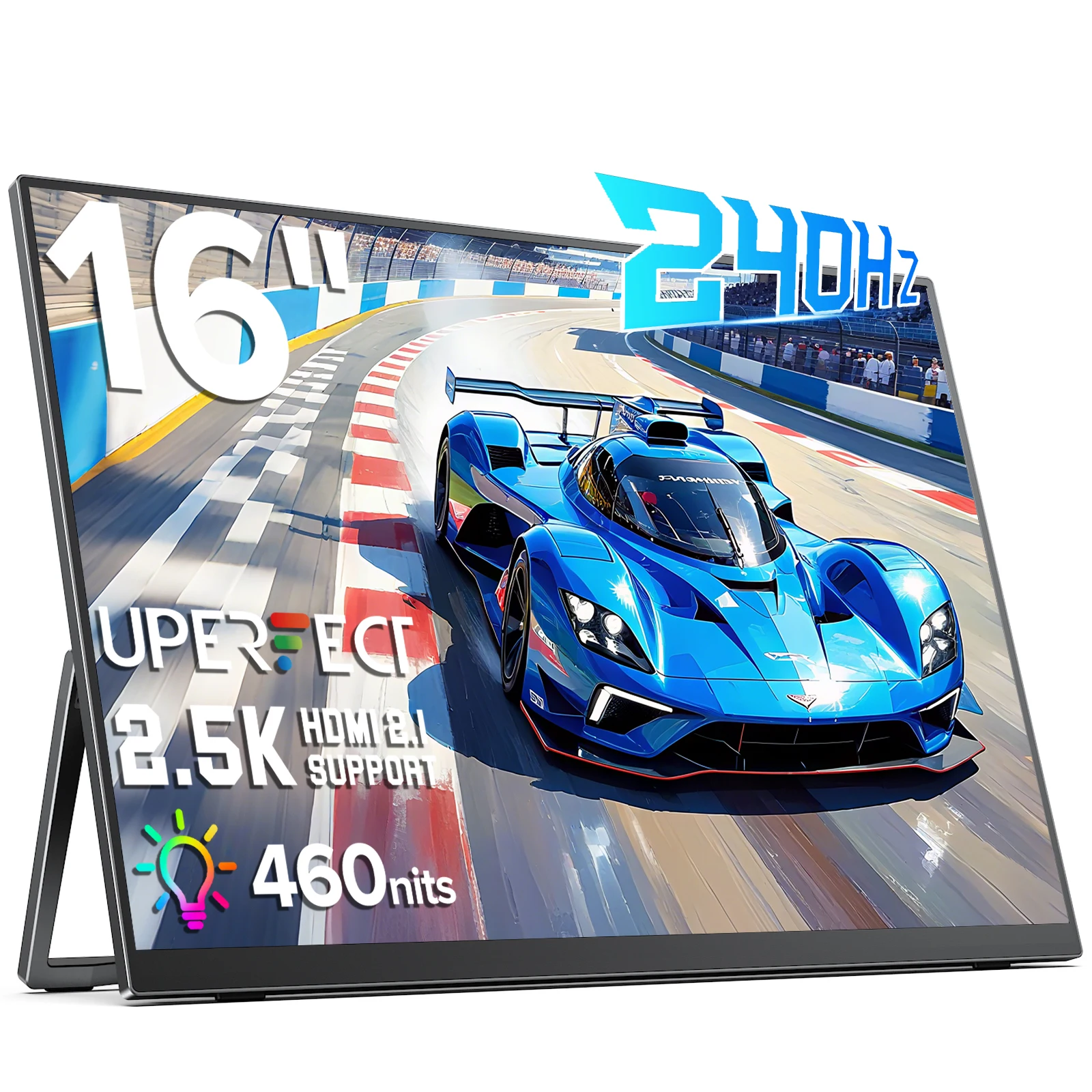 UPERFECT 16" 2.5K 240Hz moniteur portable 2560x1600 460Nits 138% DCI-P3 écran d'ordinateur de jeu écran externe USB-C HDMI pour PC portable commutateur de téléphone console de jeu avec stand et