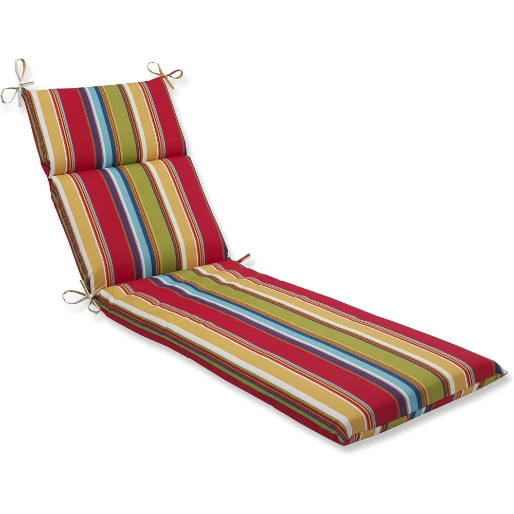 

Stripe Indoor/Outdoor Split Back Chaise Lounge Cushion with Ties, Plush Fiber Fill, Weather, and Fade Resistant, 72.5" x 21"