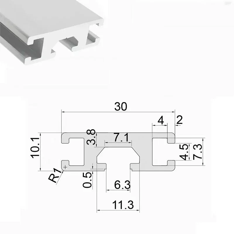 2Pcs 1030 Aluminum Profile 100mm-550mm Linear Rail Silver Aluminum Extrusion 10x30mm for CNC 3D Printer Parts