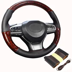 Wood Grain Car Steering Wheel Braid Cover Universal 38cm Wooden Pattern Leather Needles Thread Sewing DIY Soft Auto Accessories