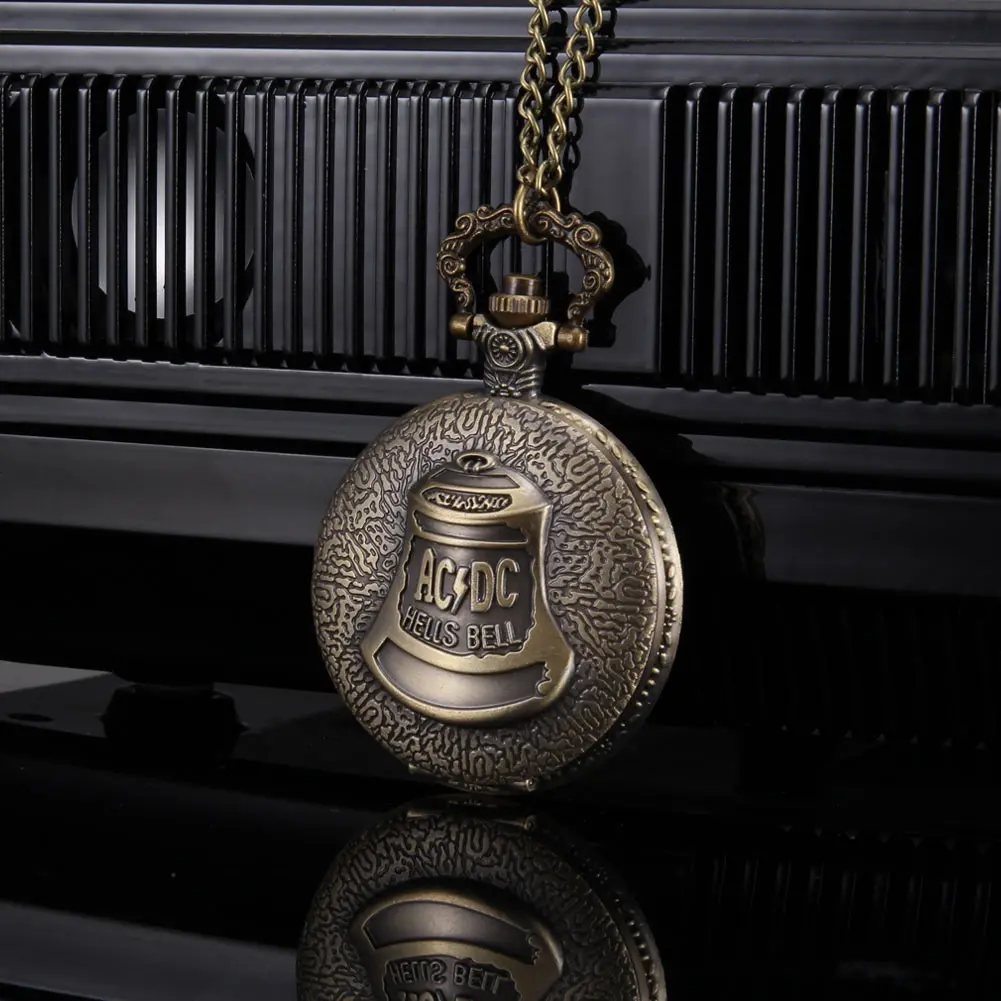 1pc Men Women Quartz Pocket Watch Bell Pattern Carved Case with Chain LL@17