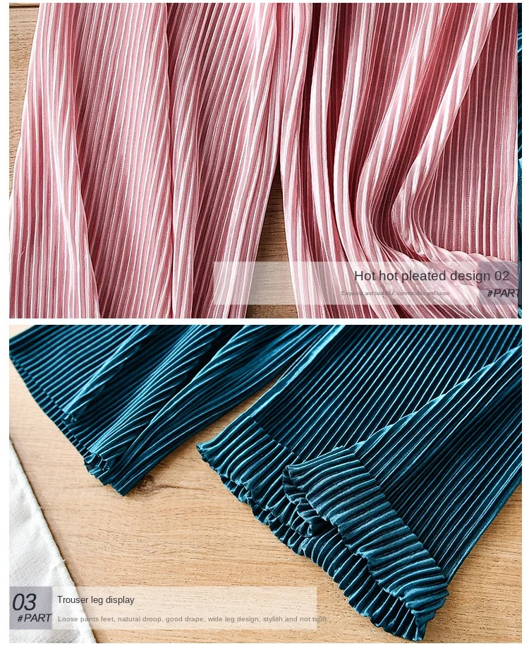 Schule Kinder Plissee Breite Bein Hosen Sommer Kleinkind Kinder Lose Beiläufige Feste Knöchel-Länge Hosen Teenager Mädchen Eis Seide Leggings – Detail 15