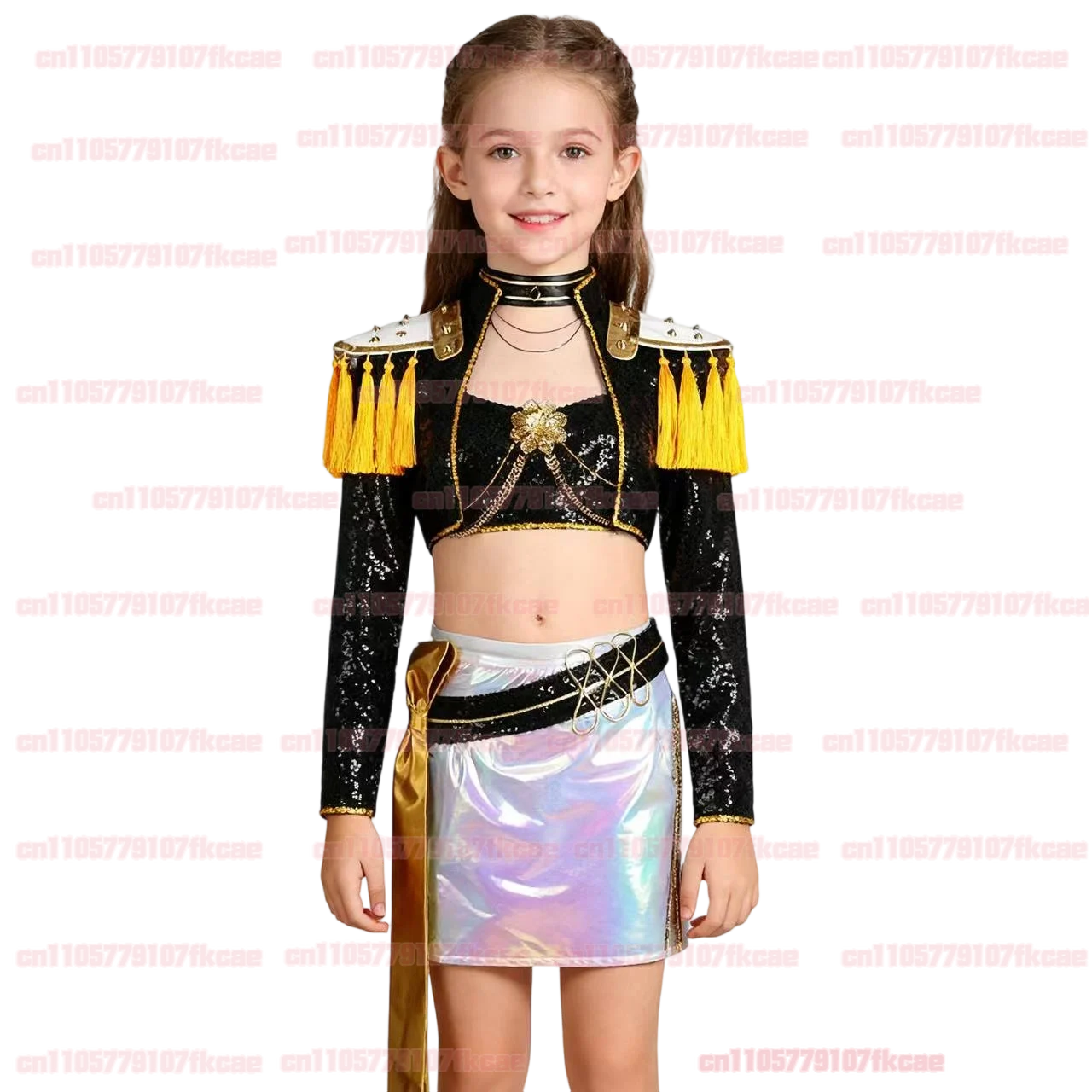 Kinder K-POP Dämon Jäger Cosplay Rumi Zoey Mira Schwarz Bühne Uniform Halloween Kostüme Frauen Top Rock Jacke Kopfbedeckung Perücke