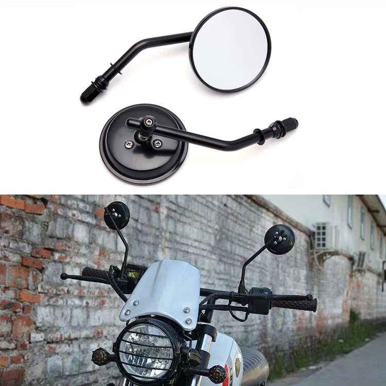 

8mm Black/Chrome Motorcycle Mirror Short Stem 3"Round Rearview Mirror For Harley Dyna Bobber Chopper Old School 1982-2018 Up