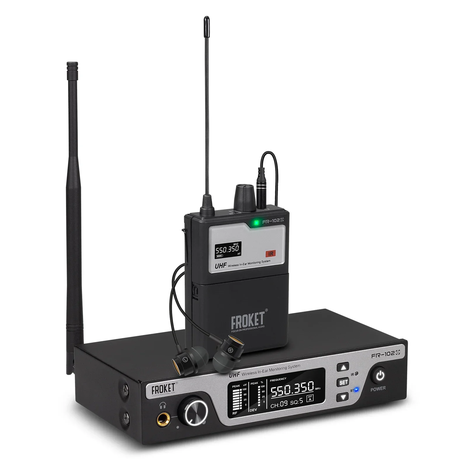 

FR-102 Portable Wireless Ear Monitor System Professional Singing Sound System Condenser Microphone Light-Weight Headset