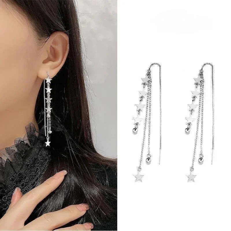 1Pair Star Chain Tassel Threader Earrings for Women Fashion Beaded Curved Ear Line Earrings Jewelry Gift Pendientes Soutache