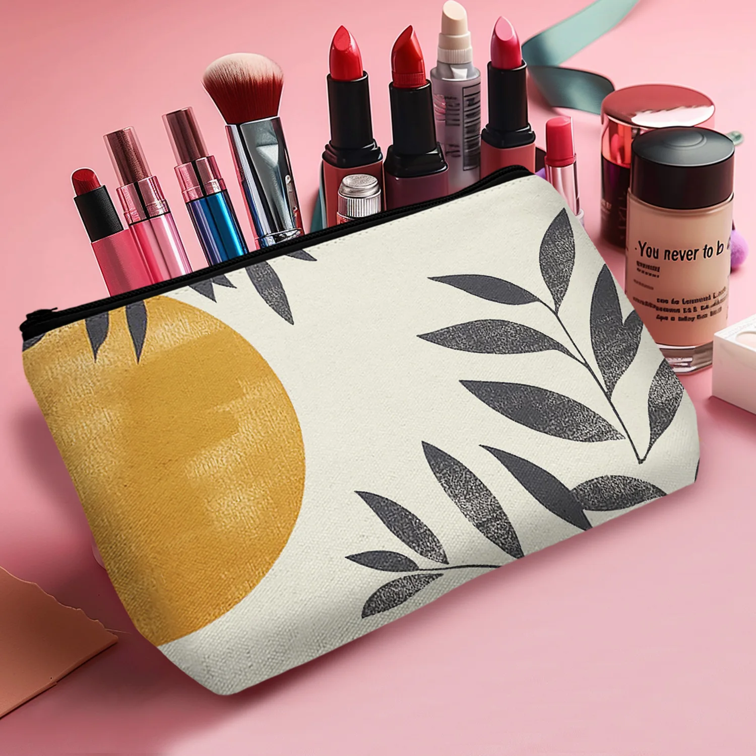 1Pc Boho Makeup Bag Cosmetic Bag Sunshine Makeup Zipper Cute Outdoor Beach Convenient Organizer 8.66X5.51Inch