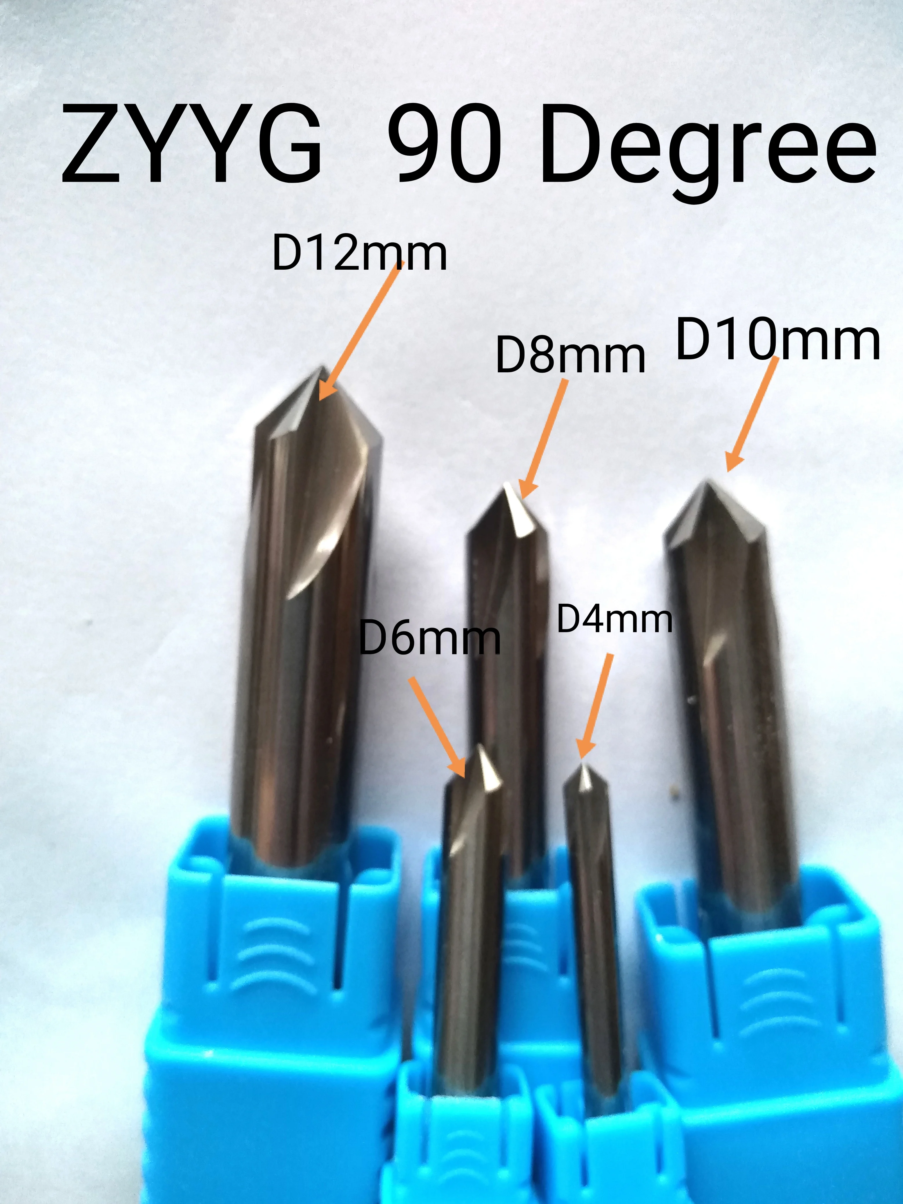 1PCS 4mm/6mm/8mm/10mm/12mm 90 degree 4flutes HRC50 carbide Chamfer milling cutter for aluminum cnc endmills router bit