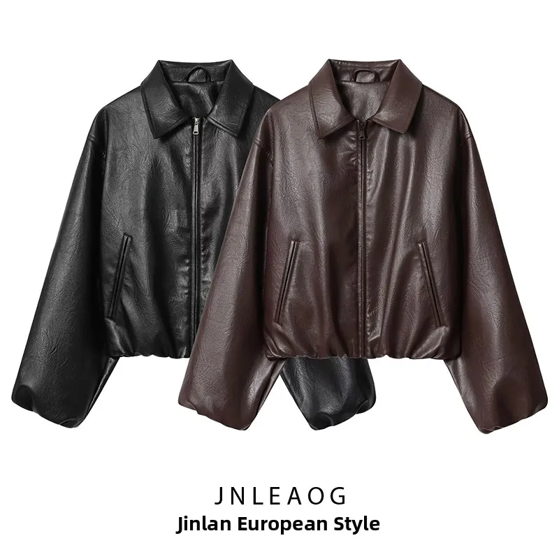 

JNLEAOG Fashionable Pilot Jacket Women's Short Outerwear Autumn New Style Casual Polyester Fiber Long Sleeve Zipper Design