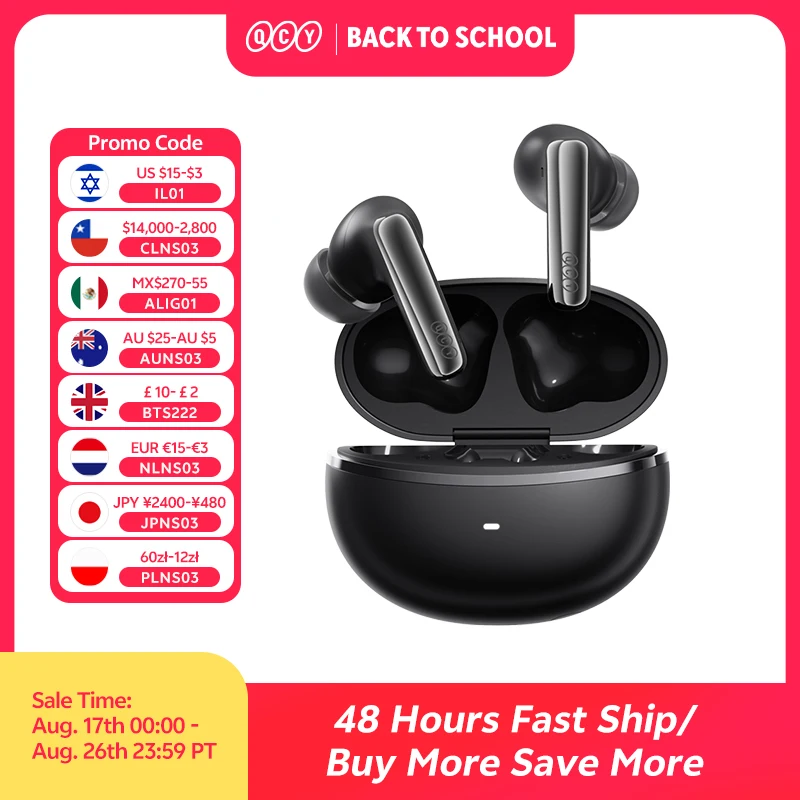 QCY MeloBuds N70 Adaptive ANC Wireless Earbuds Bluetooth 6.0 LDAC Hi-Res Audio 6 Mikrofone Wireless Charging Kopfhörer 50 Stunden IPX5