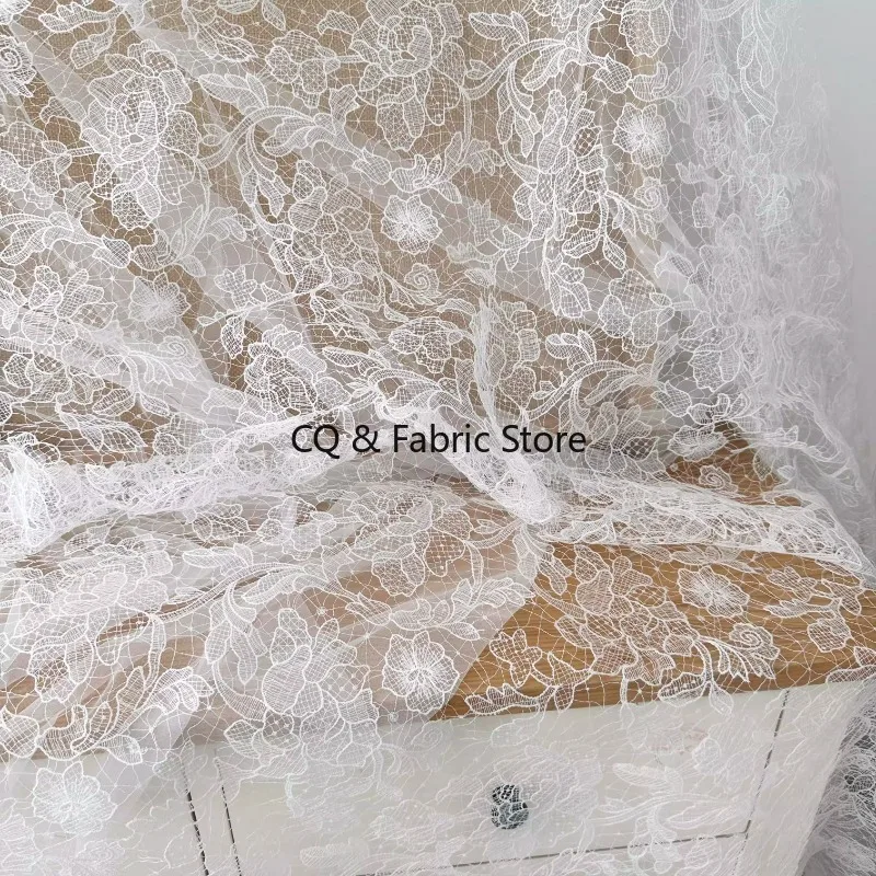 Fish Silk Thread Lace Fabric with Hollow Floral Design for Wedding Dress Bridal Gown Evening Dress Veil DIY Material
