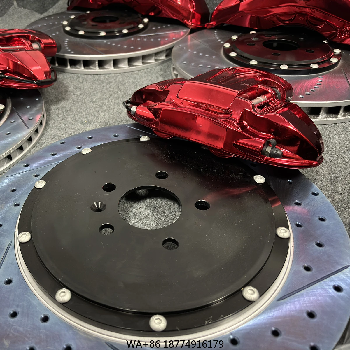 مجموعة فرجار فرامل ألومنيوم كبيرة 10 أقدام عالية الأداء مع مجموعة فرامل قرصية محفورة ومشقوقة لـ 488 328 F8 SF90 F430 #2