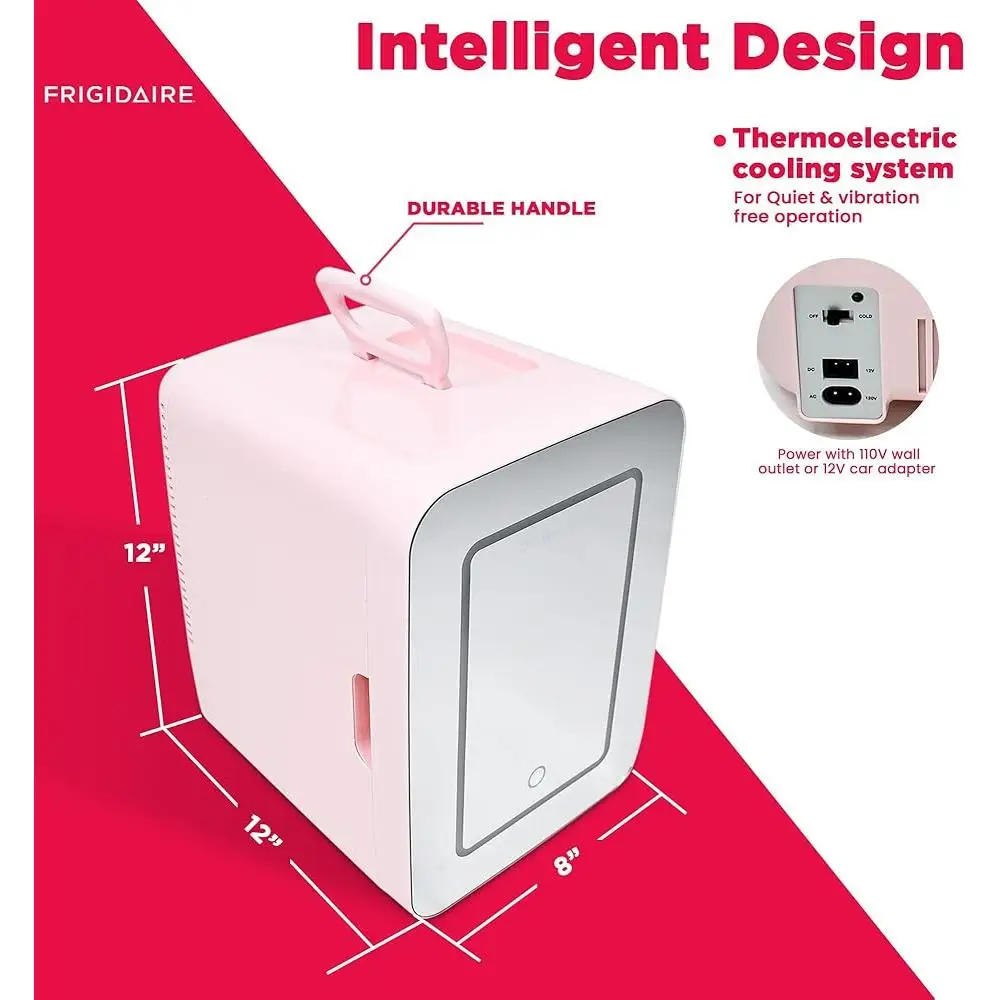 Mini refrigerador portátil con espejo LED, Enfriador Personal de 6,5 L, refrigeradores para el cuidado de la piel, 9 latas, refrigeración eléctrica compacta para viajes