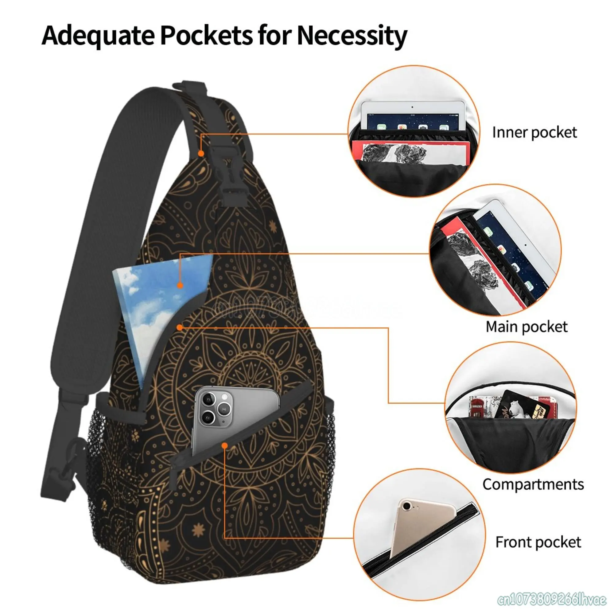 Oriental Mandala Royal Retro Floral Sling Bag Casual Backpack Women Men Crossbody Shoulder Chest Bag Unisex for Travel Hiking