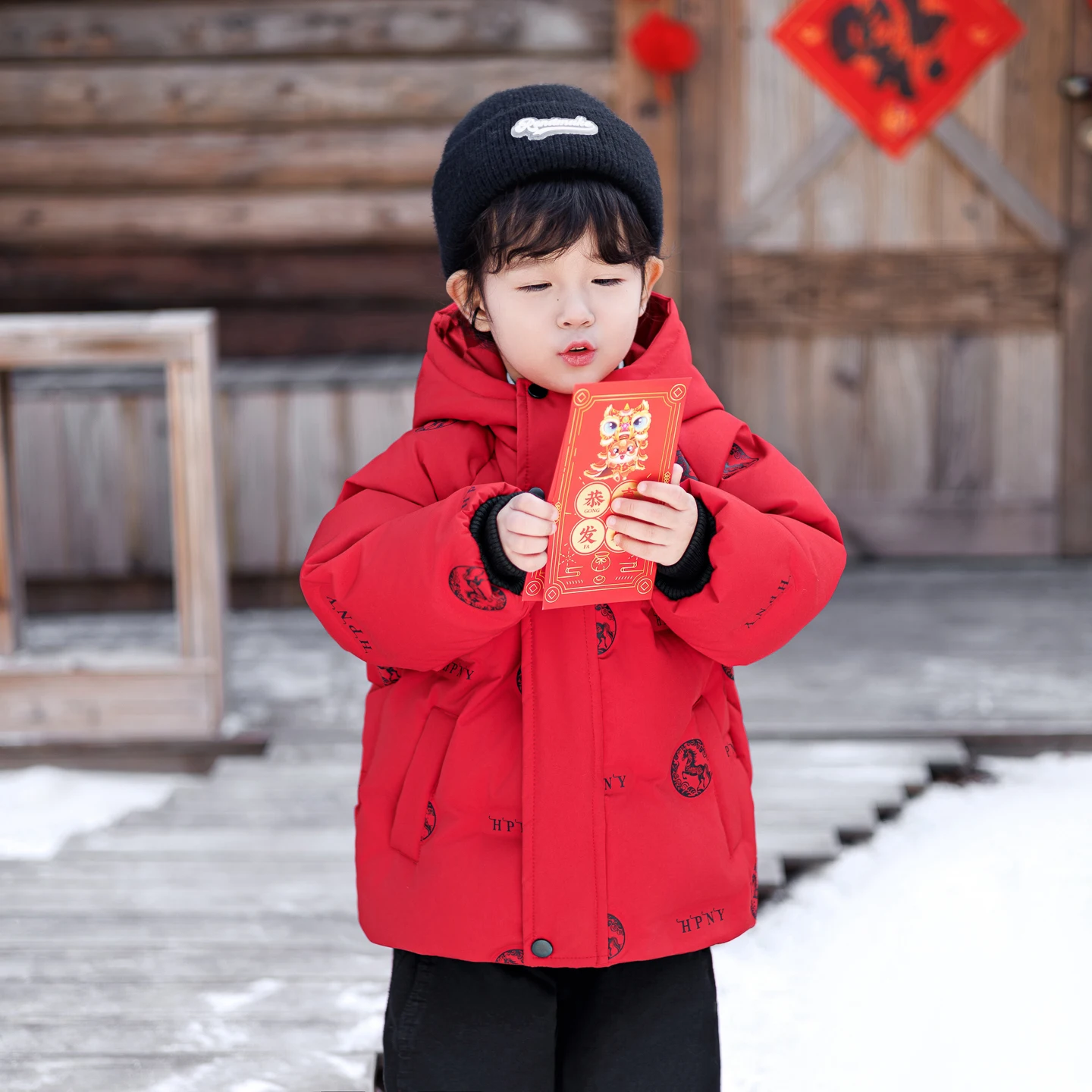

Thiened Children's down Jaet 2025 New Sle Boys Winter Clothes Cold-resistant Red Outerwear New Year's Clothes Baby Wint...