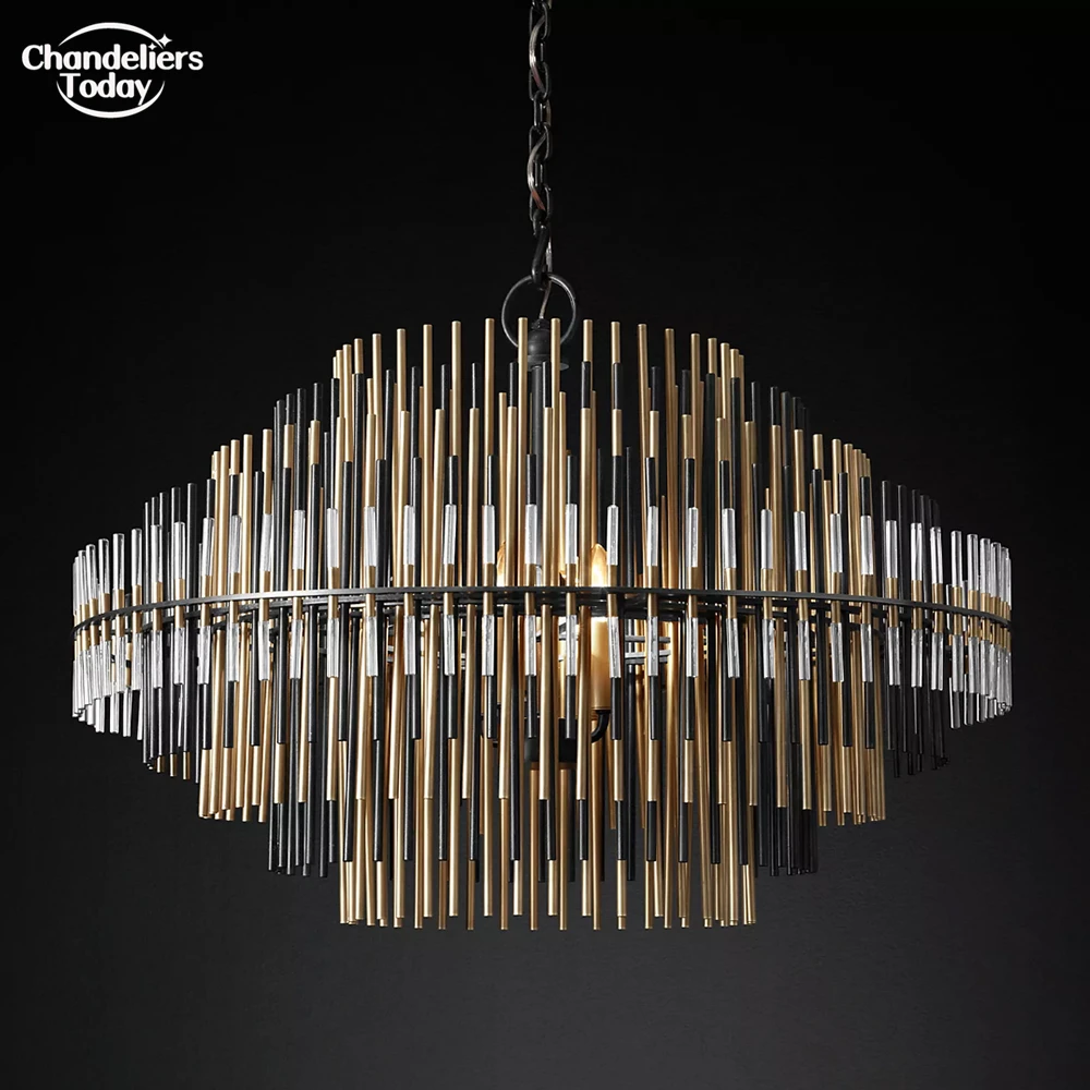 

Emile Round Chandelier Modern Glass Chandelier Luxury Lighting Brass Nickel Rods Pendant Chandelier Lamp for Living Room Bedroom