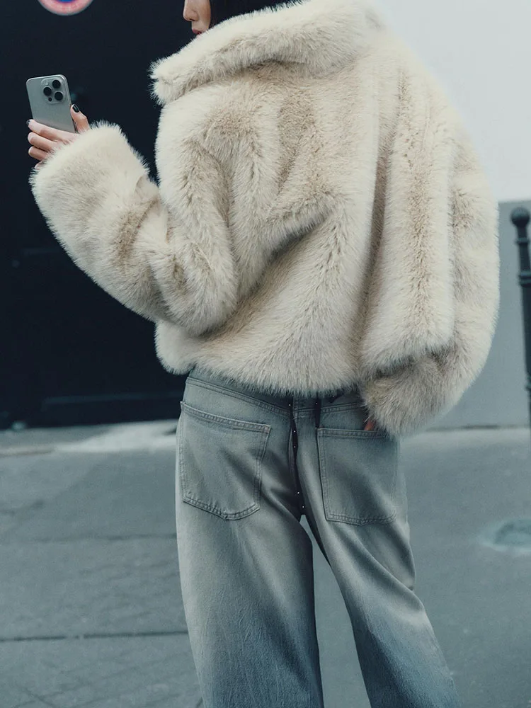 جديد 2025 الخريف تأثير الفراء الاصطناعي Jaet المرأة تخفيف Sle ort معطف طويل Sve منتظم صالح زر التفاصيل