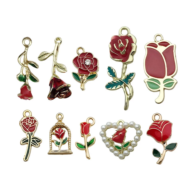 

20 шт./лот DIY микс ювелирных изделий аксессуары сплав капение масла трехмерная подвеска с жемчугом и розой для браслета