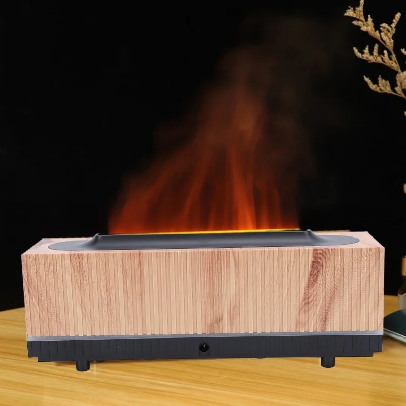 Nano Atomizing Flame Aroma Diffuser 200ml Woodgrain Humidifier For Bedroom Home Office Night Light