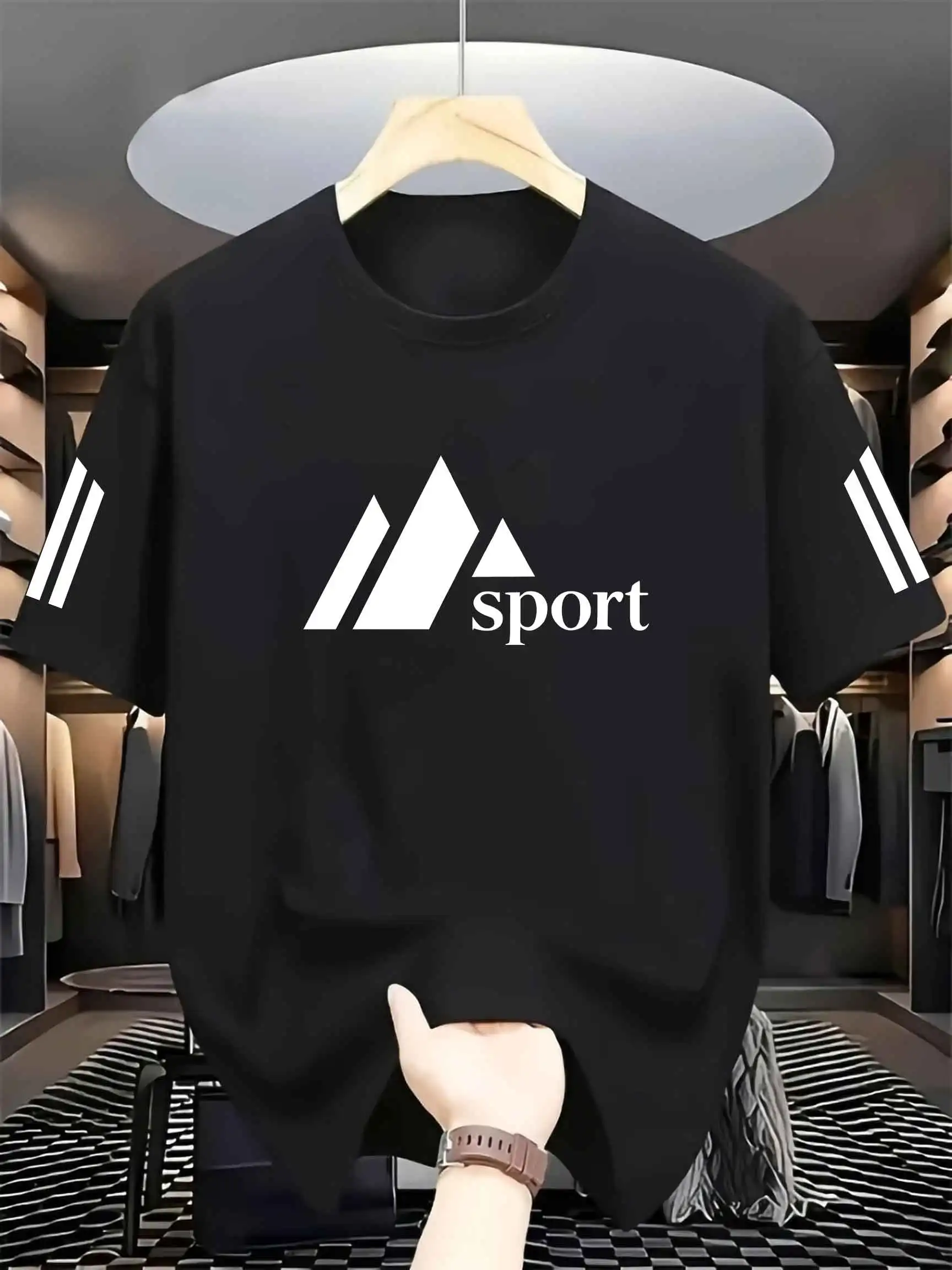 Men Basic Crew Neck T Shirt Summer Short Sleeve Tops Handwritten Letter Print Soft Light Daily Casual Tees