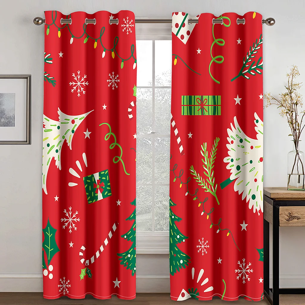 

Cartoon Santa Claus Christmas Tree Red Green Window Curtains For Kids Bedroom Living Room Bathroom Kicthen Door Hall Home Decor