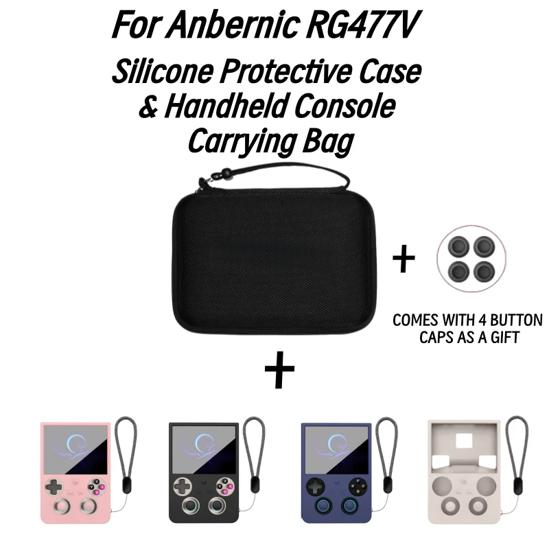3in1 Protective Kit for Anbernic RG477V Silicone Protective Case & Handheld Console Carrying Bag and Button Caps