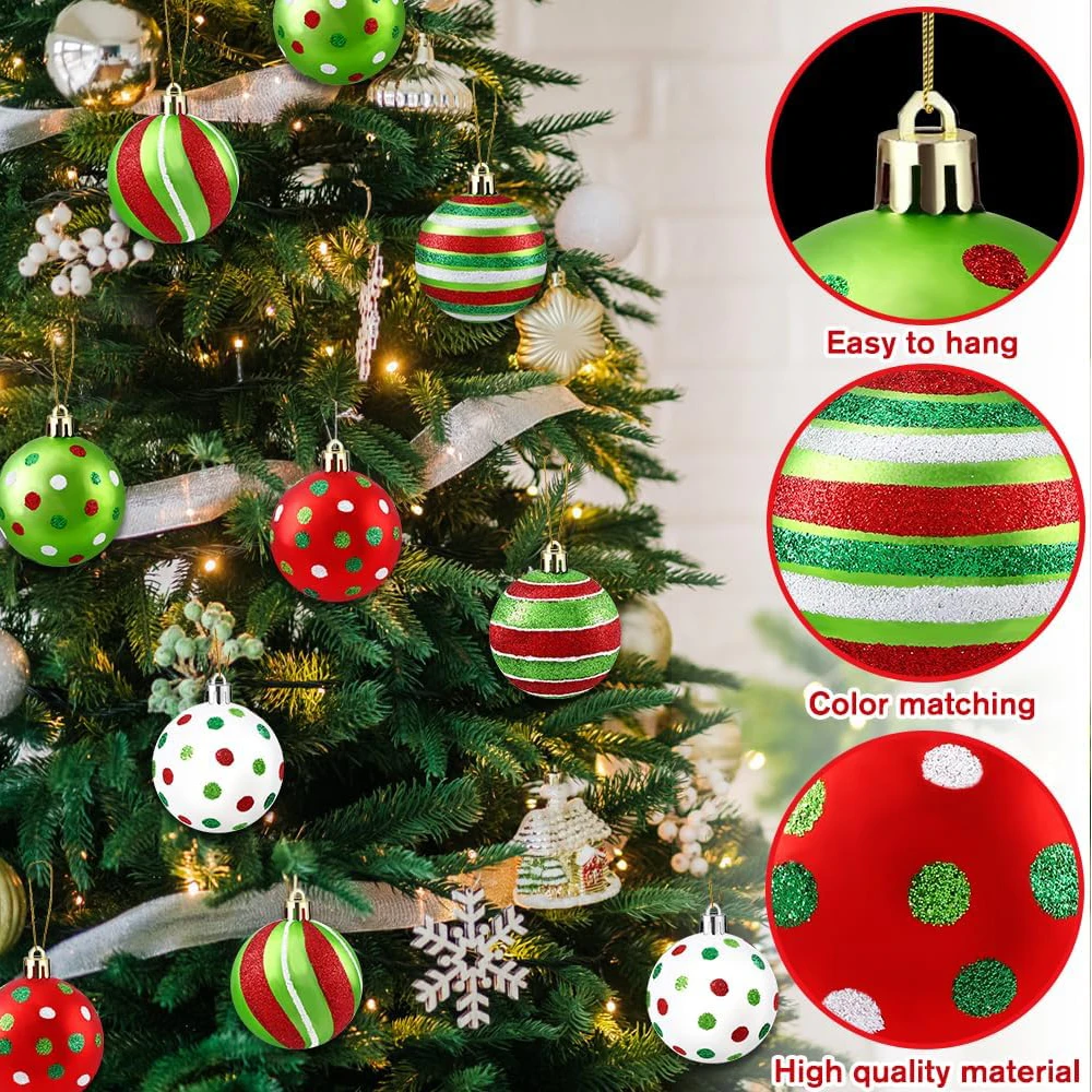 12 Christmas Ball Decorations 6.16 cm Shiny Hanging Christmas Balls for Tree Decoration Red Green Plastic Christmas Decorations view 3