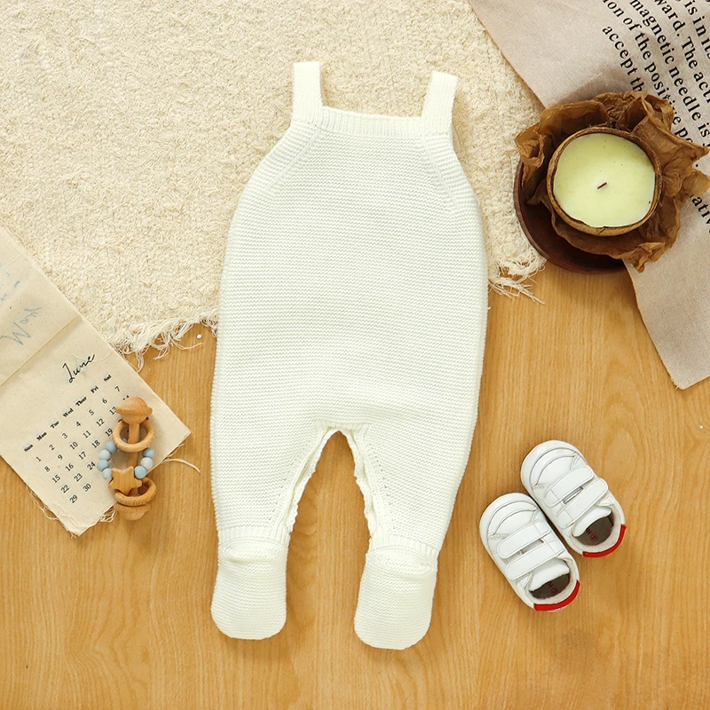 White Baby Rompers Knitted Casual Sleeveless Newborn Boys Girls Strap Jumpsuits Playsuits 0-18m One Piece Infant Outfits Costume