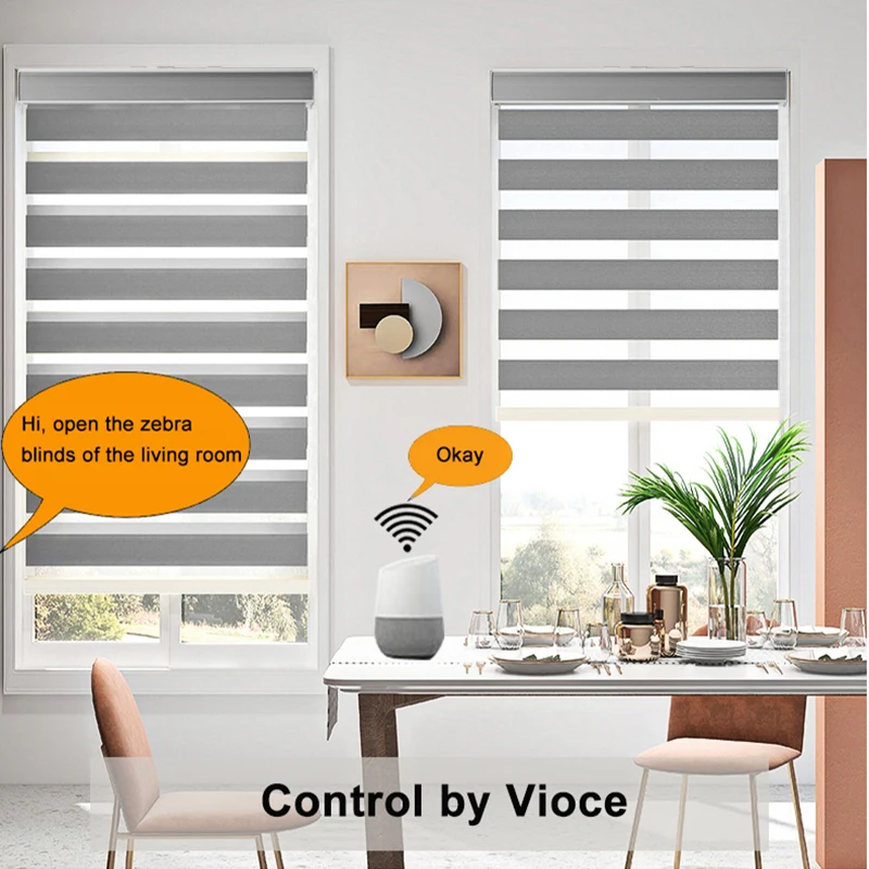 Smart Roller Blackout Double Layers Day and Night Curtain Cordless Roller Shades Wifi Control Motorized Electric Zebra Blinds