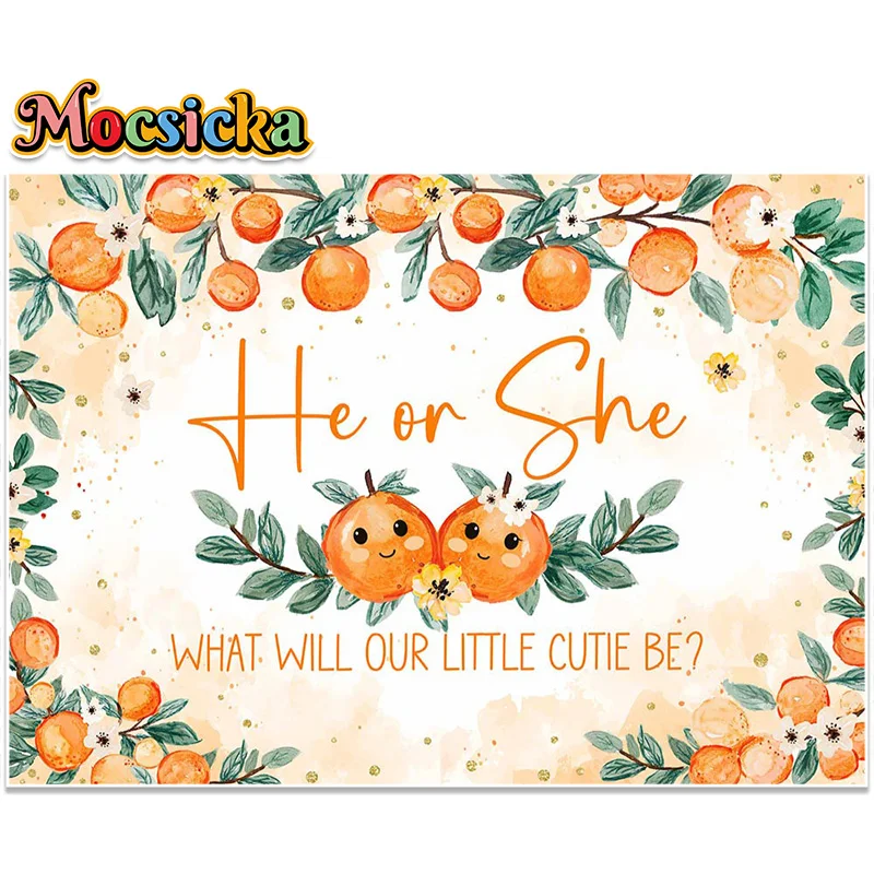 Fall Orange Background He or She Flower Children Portrait Photo Photography Props Gender Reveal Party Decoration Backdrops