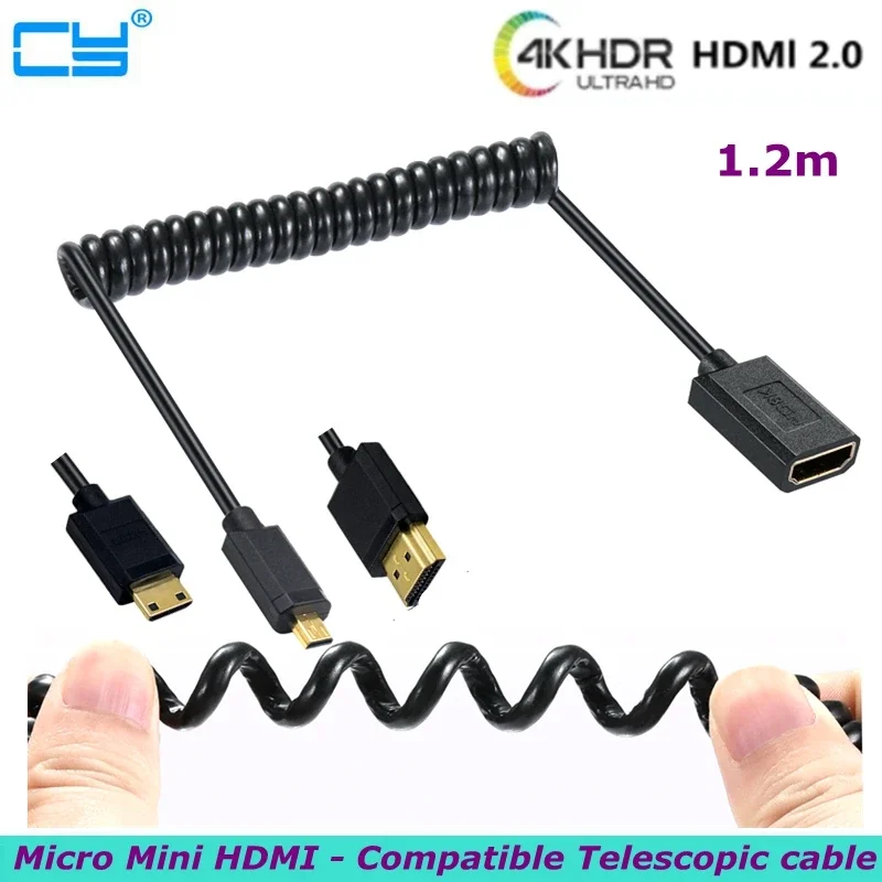 1.2m 1.8m Expansion Spring 4K 60Hz 2.0 Version HDMI-compatible Female Cable to Micro Mini HDMI-compatible Male HD Cable