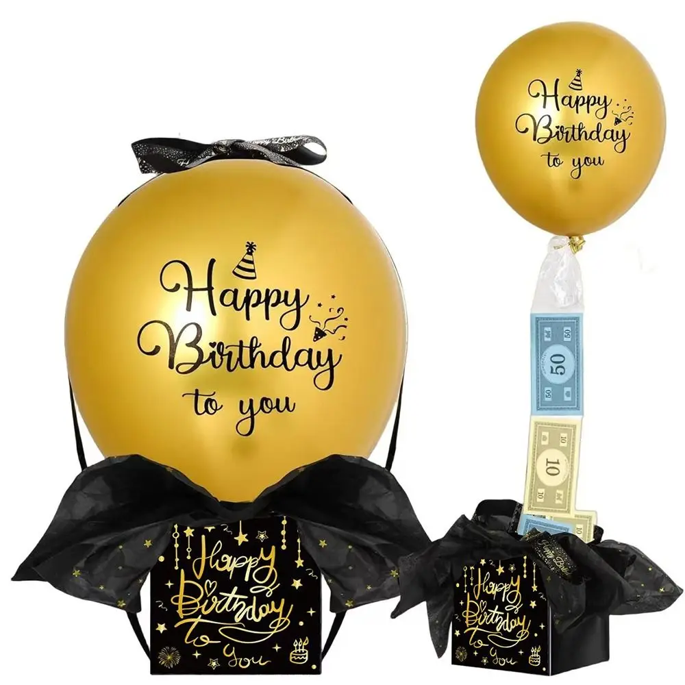 Funny Birthday Money Box Paper Black Gold Balloon Money Pull Box Confetti Balloon Money Holder Baby Shower Supplies