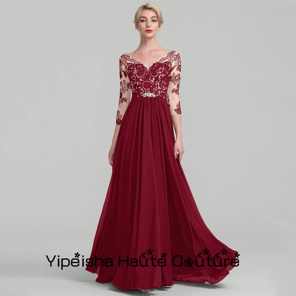 Yipeisha-Robe mère de mariée en mousseline de soie, bleu royal, ligne A, col en V, manches trois quarts, robe de soirée de mariage, sur mesure, nouveau, 2022