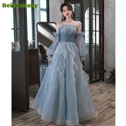 BeitifuBaby Women's Wedding Evening Party Dresses Off The Shoulder Lace-up Long-sleeved Banquet Gown Dress for Women Vestidos