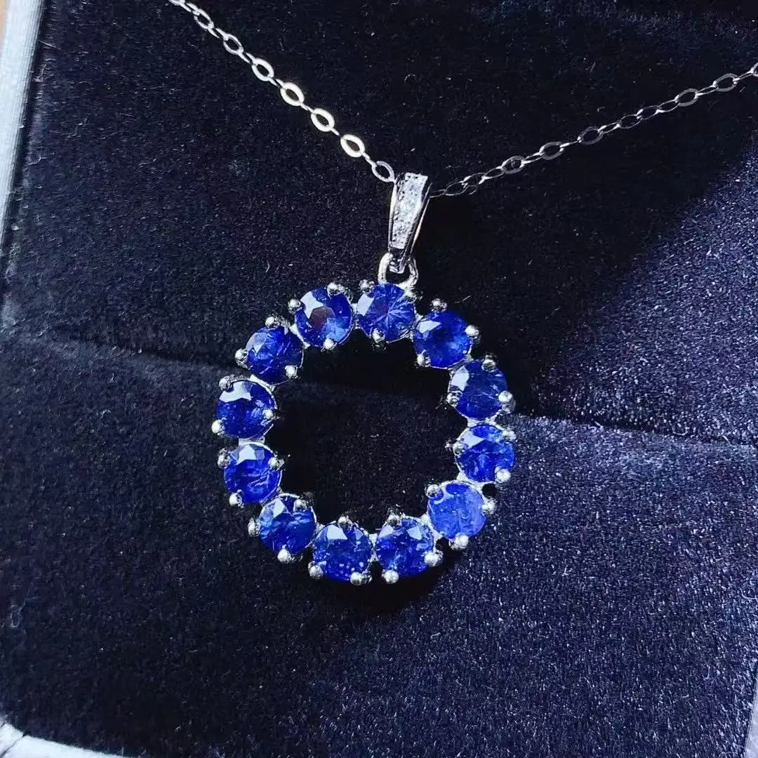 S925 Silver Sapphire Pendant Necklace, Simple Donut Choker 3x3mm Main Stone, Gemstone Jewelry Gift for Women