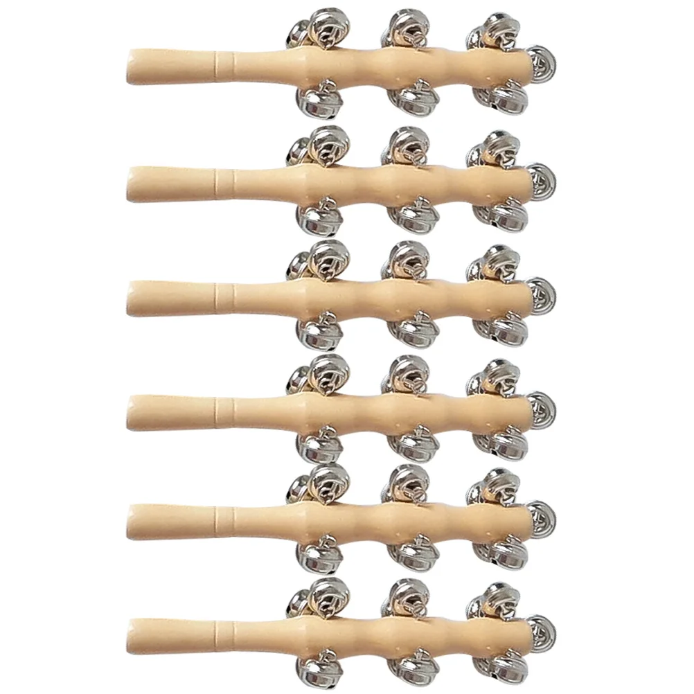 

6Pcs Wood Rattle Baby Hand Jingle Bells Small Size Easy Grip Rhythm Training Musical Gift Wood Rattle Toys Hand Jingle Bell