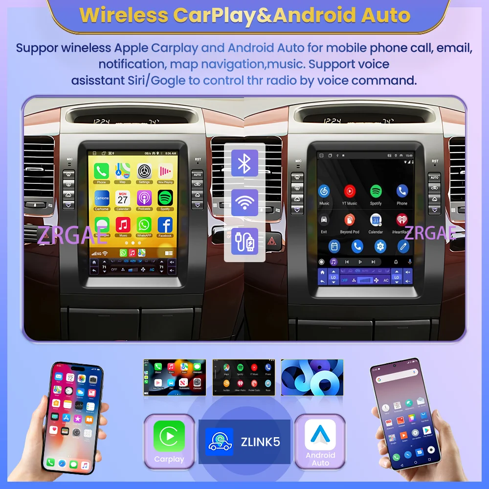 Android15 Car Radio For Prado 120 Lexus GX470 For Toyota Land Cruiser 2002-2009 Multimedia Video Player Tesla Style Carplay Nav