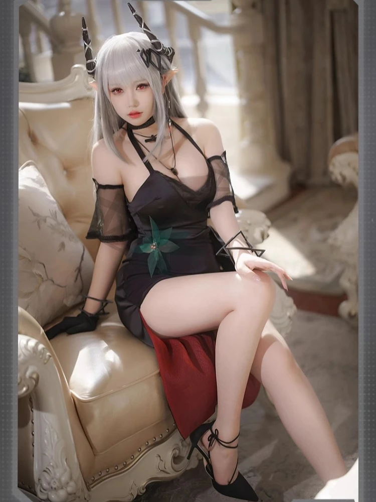 

Mudrock Cosplay Costume Dress Game Arknights Anime Women Black Uniform Halloween Role Play Clothing Party Suit Full Set Stock