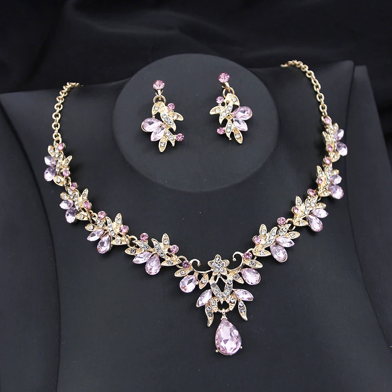 Luxury 3 pcs Wedding jewelry sets for women dangle earrings and necklace sets Bridal Costume Accessory