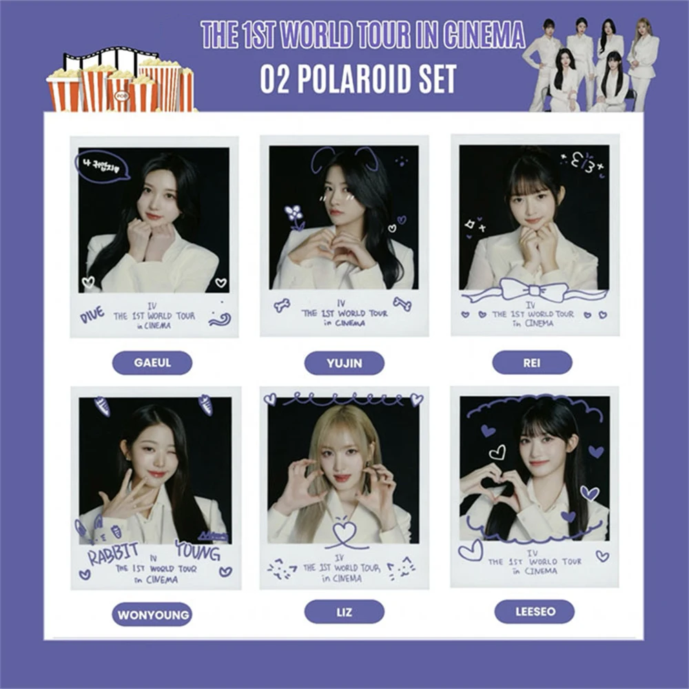 6Pcs KPOP IVE World Tour in Cinema Photocard Yujin Gaeul Wonyoung LIZ Rei Leeseo Lomo Cards Two-Sided Paper Card Fans Collection