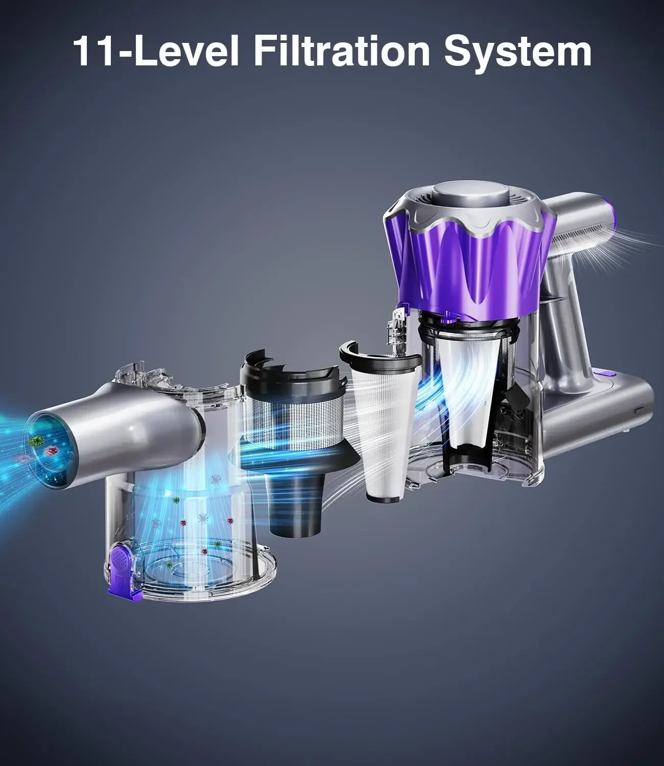 Aspirador de pó, aspirador de pó poderoso de 450 W 40 Kpa, bateria recarregável de até 50 minutos, aspiradores de pó para casa anti-emaranha