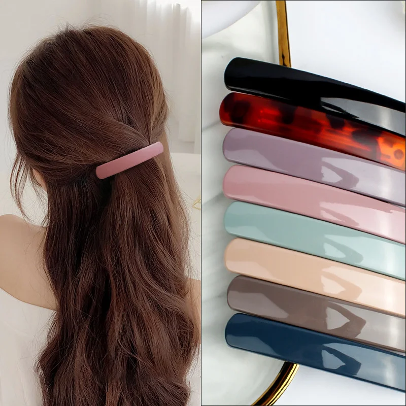 

Korean Solid Acrylic Barrette Stainless Steel Barrettes Women Simple Large Hair Clip Spring Clips Fashion Hair Clamp Headwear